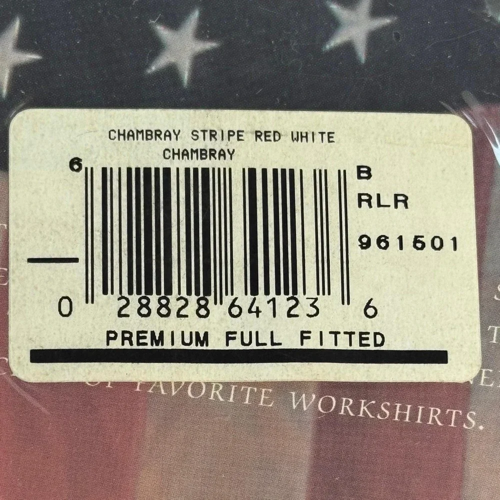 Ralph Lauren Chambray Full Fitted Sheet Red White Stripe Vintage USA New